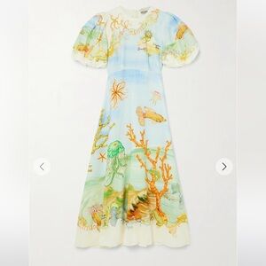 ALEMAIS + Sam Pauletto Emerald Cove linen-gauze midi dress US 6